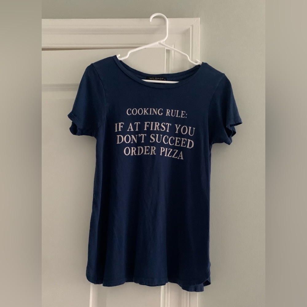 Wildfox Navy T-Shirt “Cooking Rule: If At First You Don’t Succeed Order Pizza”